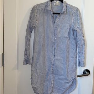Blue and white striped button down dress